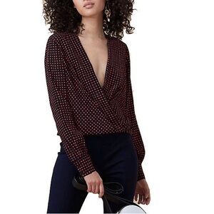 Diane Von Furstenberg Silk Black Red Polka Dot Blouse. Size 2